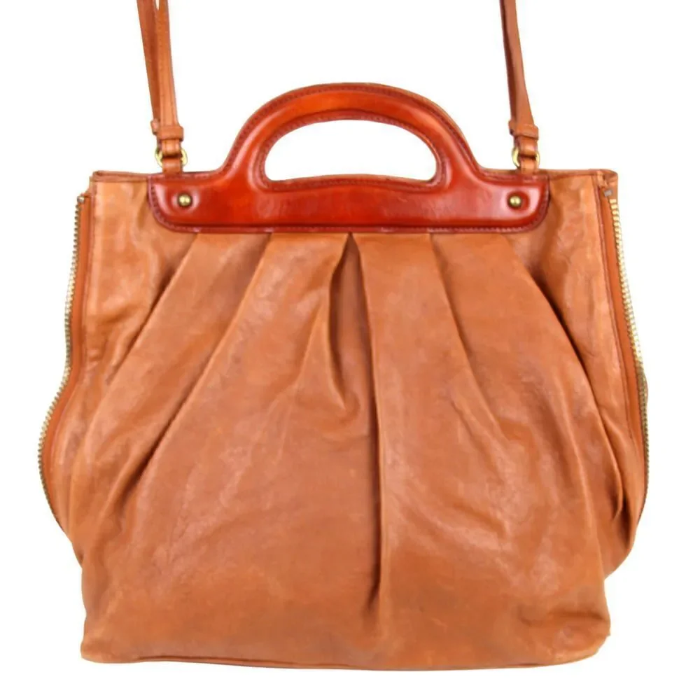 ROOMY Cynthia Rowley TAN BROWN GENUINE LEATHER SHOULDER BAG X-BODY HANDBAG PURSE